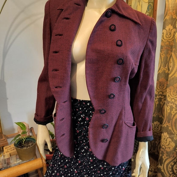 Vtg 1940s Burgundy and Black Blazer Asymmetrical Virgin Wool Miron Woolens - Picture 12 of 14